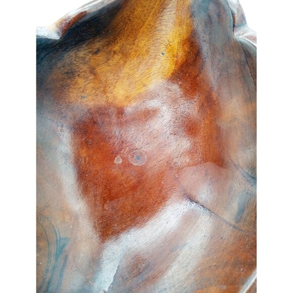 Leaf-Shaped Bowl Vintage Midcentury Modern Monkey Pod 8.5 Inch Rustic Kitchen - Picture 5 of 16